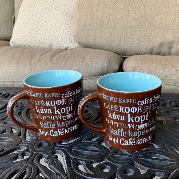 Set of Two brand NEW Starbucks mugs, brown with multiple language “coffee” motif - Picture 7 of 8